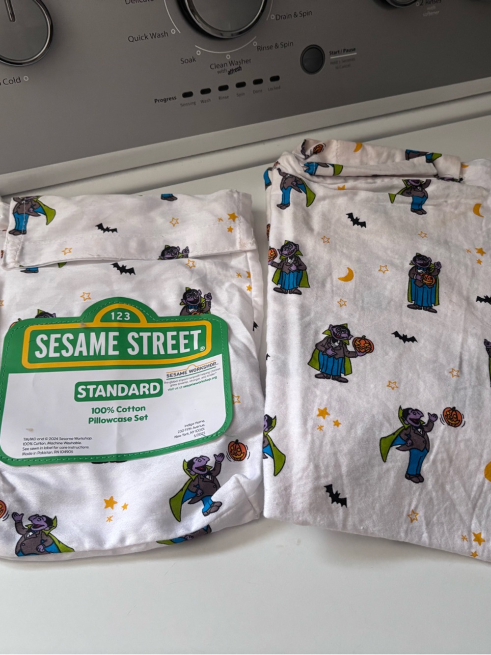 Sesame Street White Pajama Set with Purple and Green Vampire Characters